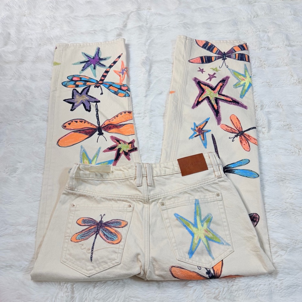 We The Free Cream Wide-Leg Jeans with Multicolor Dragonfly & Starfish Print - Picture 6 of 10
